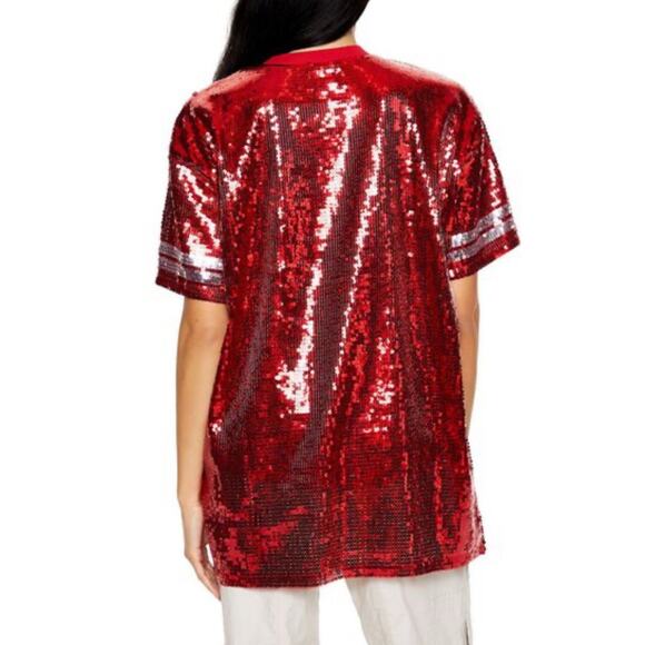 Forever 21 Sequin Varsity Stripe Jersey Tunic 87 Travis Kelce Swiftie Inspo Sz M - Picture 3 of 9